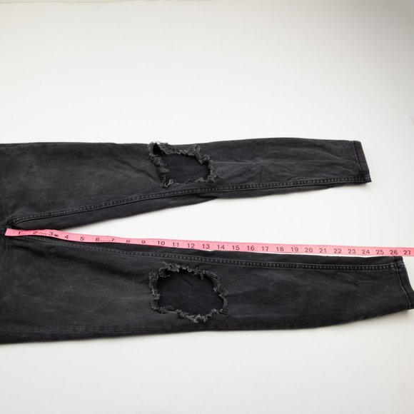 Free People Busted Skinny Jeans High Waist Denim Distressed Black Size 25 - Picture 6 of 6
